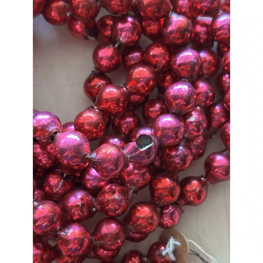Vtg Mercury Glass Bead Christmas Garland Red LOT of 6 Strands 7 ft+ Each Japan